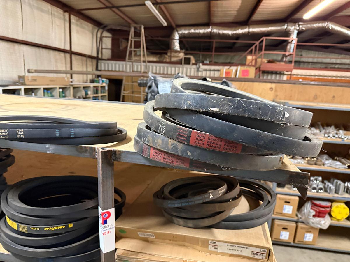 Used SECTION OF (100+) MOSTLY GOODYEAR C,D,& B-SECTION V-BELTS & (4) POWERBAND V-BELTS, SIZE RANGE C60 THRU C206 & D-210