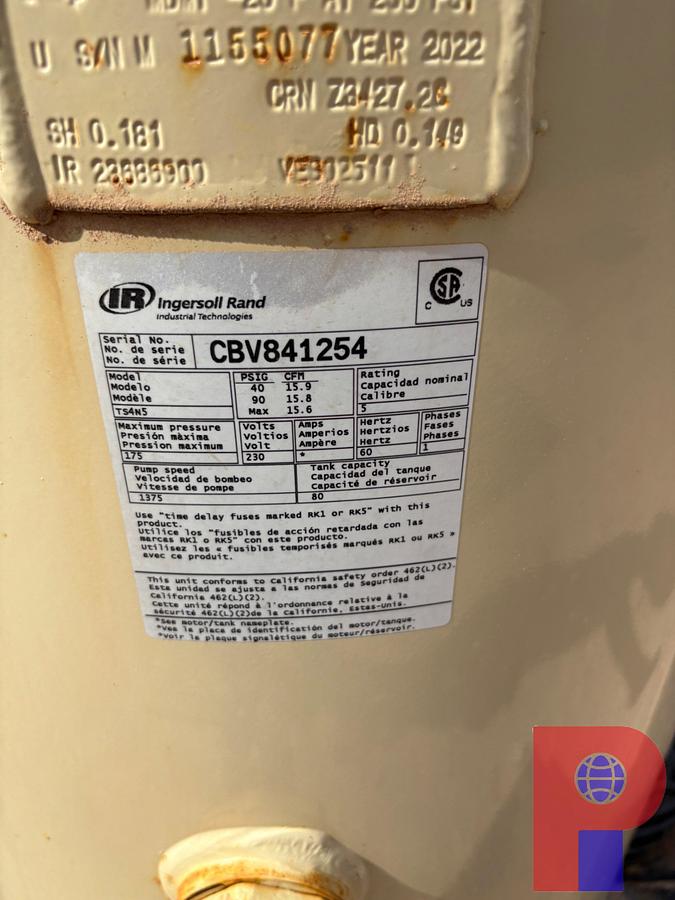 Used INGERSOLL RAND 80 GALLON AIR TANK & 5HP ELECTRIC MOTOR