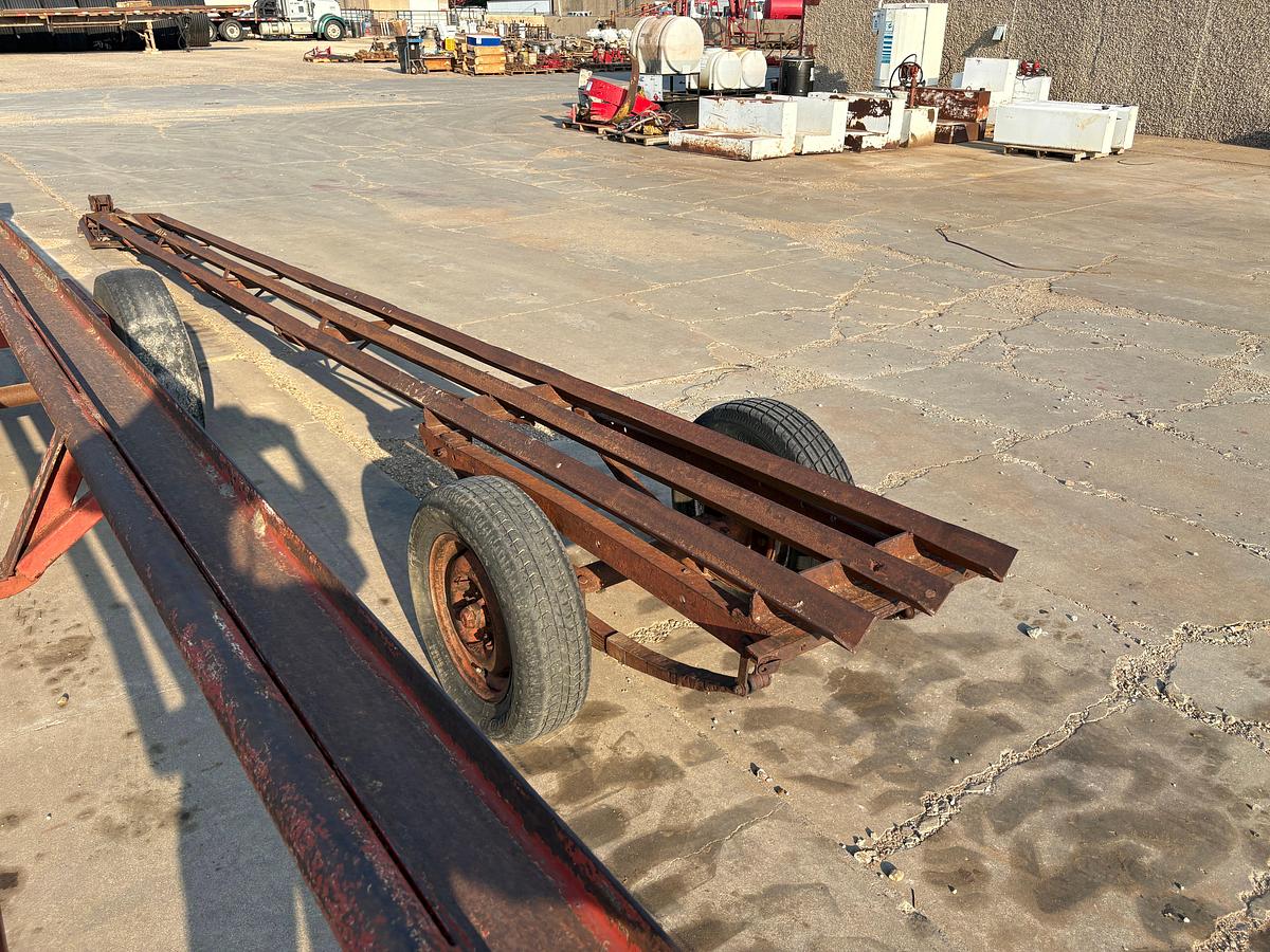 Used SHOPBUILT 25’ x 22” s/a bumper pull pipe trailer