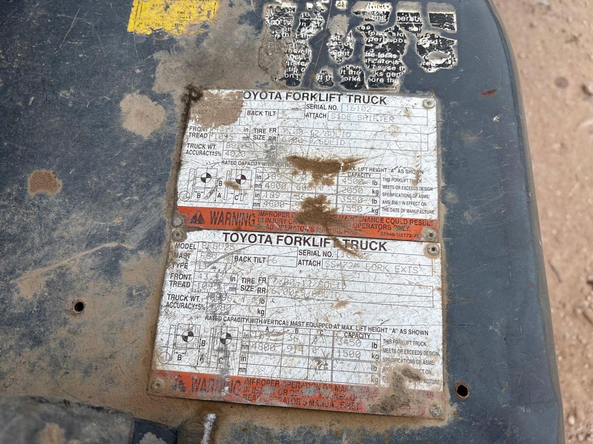 Used Toyota 8FGU25 5,000lbs forklift