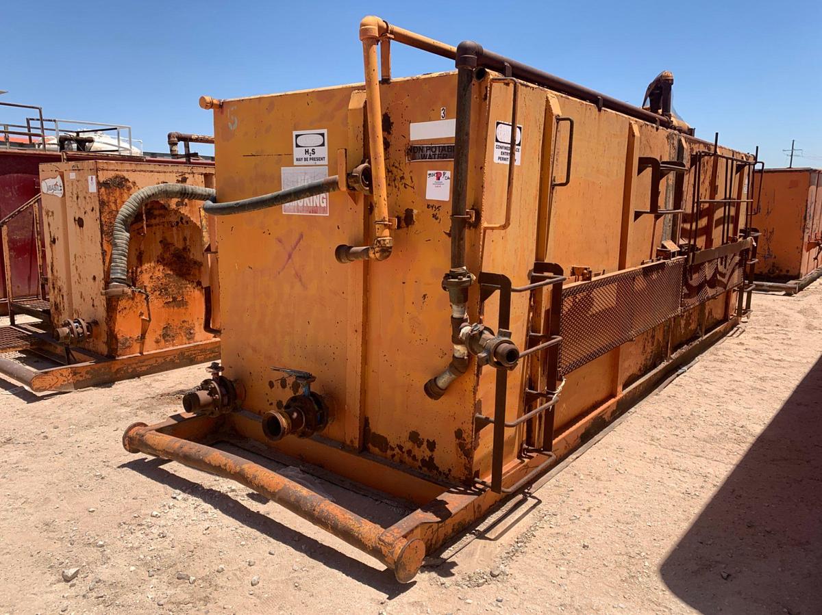 Used 21’ L x 9’ W x 8’ T 115 Bbl Open Top Skidded Tank