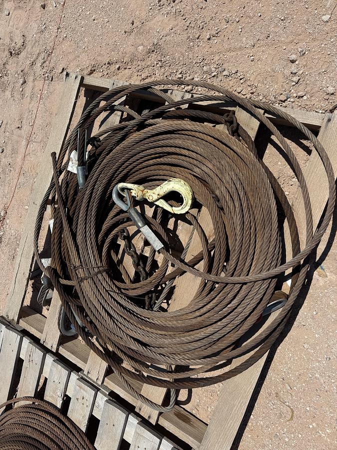 Used (4) PALLETS OF 5/8” x 50’ WIRE ROPE SLINGS W/ SWIVEL HOOKS