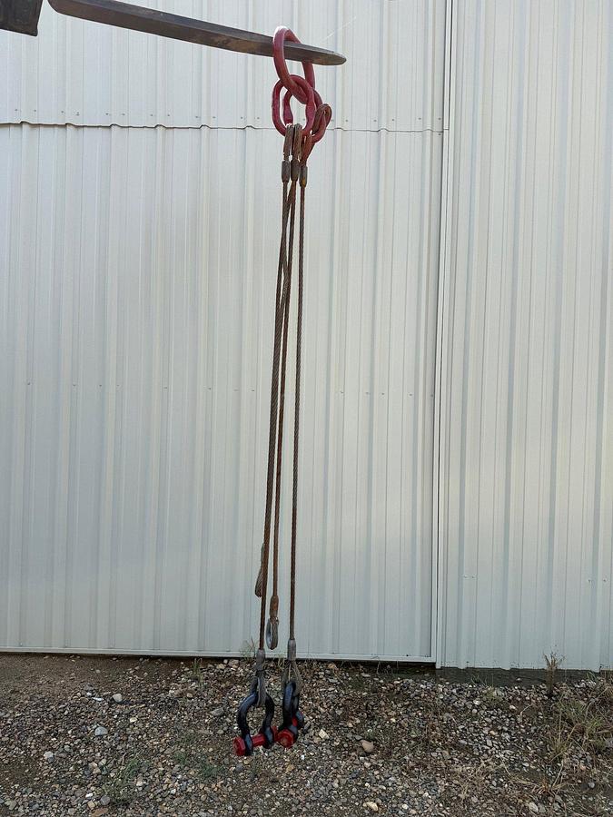 Used 3/8" x 8' 4-Leg Wire Rope Bridle Sling Rating 29,000 lbs with 2-Crosby 17 ton shackles