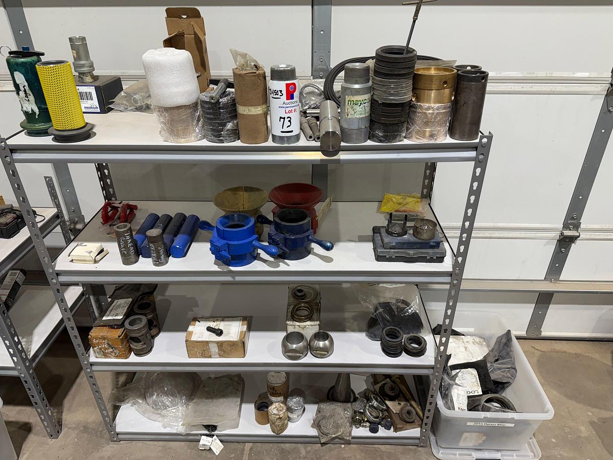 Used Shelving unit w/ (UNUSED) XK-90 & Logan swivel parts, stabbing guides, Kelly valve kits, guages, etc