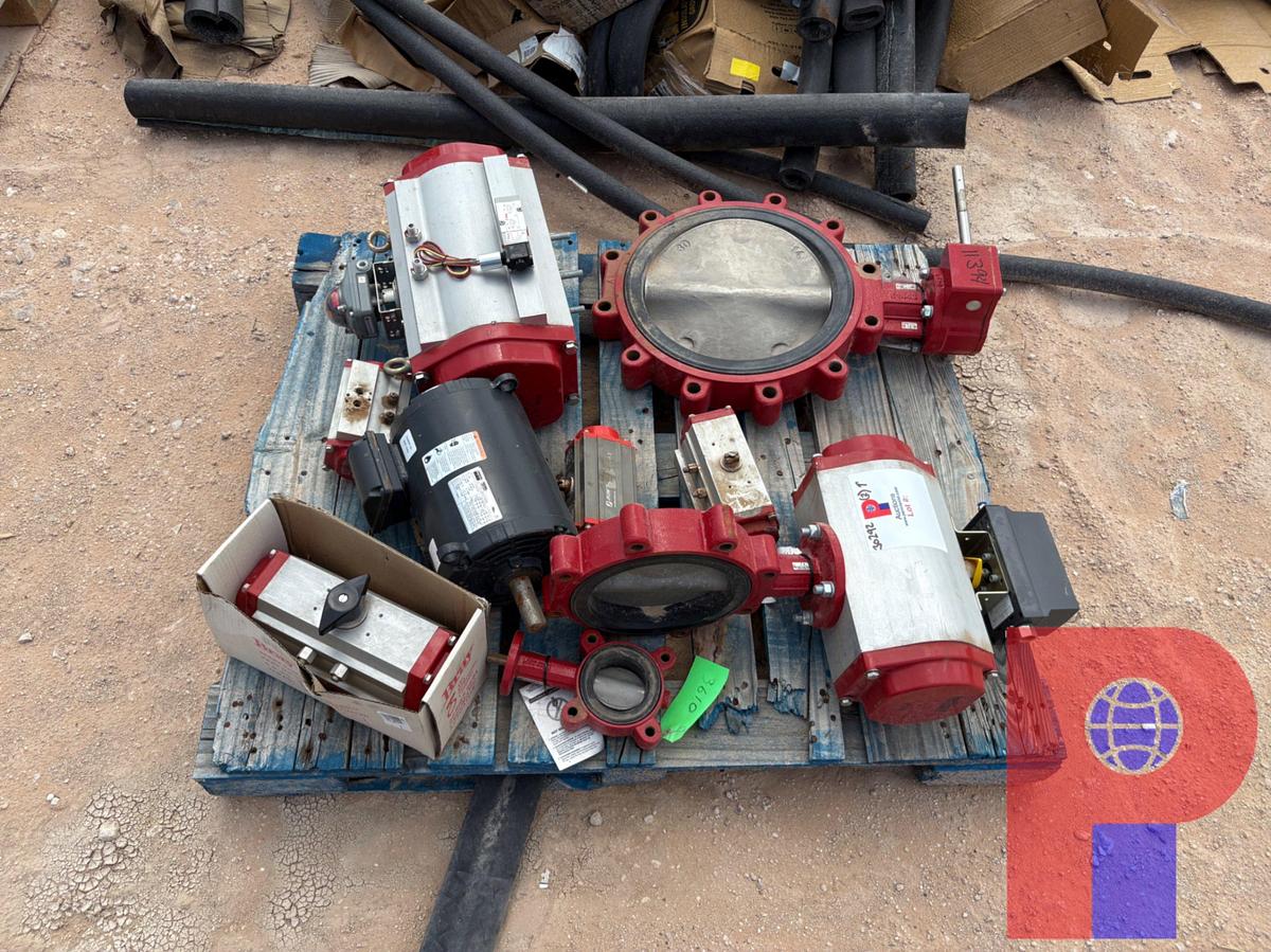 Used (2) PALLETS OF BUTTERFLY VALVES, ACTUATORS, & FLOW METER