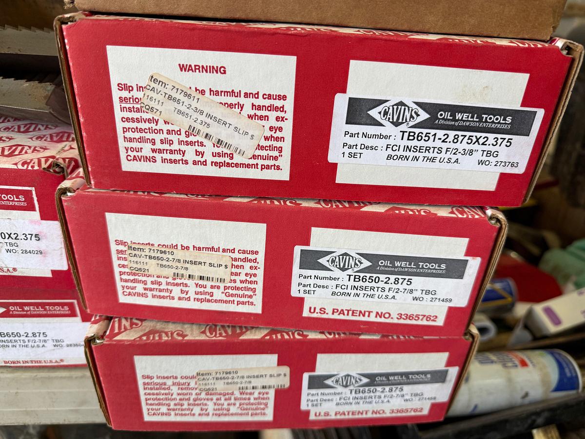 Used (UNUSED) (6) BOXES of TYPE GA OIL SAVER RUBBERS, (3) BOXES CAVINS 2-7/8” & (2) CAVINS 2-3/8” INSERTS, (1) 9” 2-3/8” TUBING WIPER