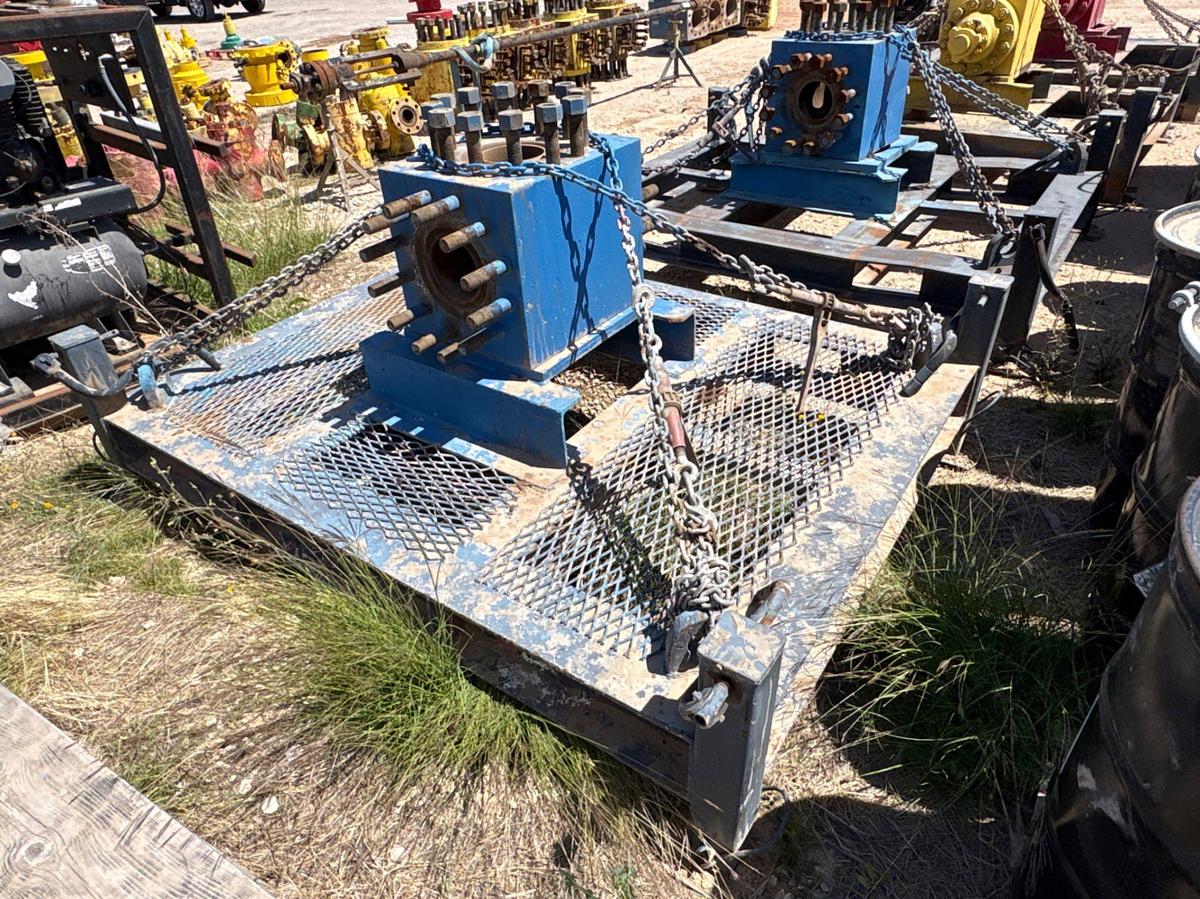 Used 8’ x 6’ adjustable height frac tree transport skid w/ 7-1/16” 3-way fluid cross