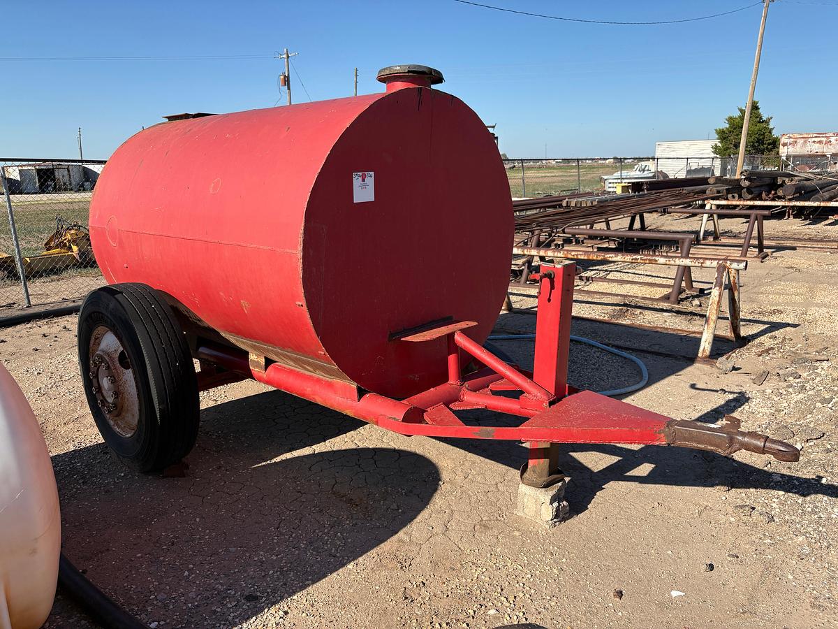 Used 90”L x 60”DIA 1,000 gallon SHOPBUILT s/a bumper pull fluid tank trailer