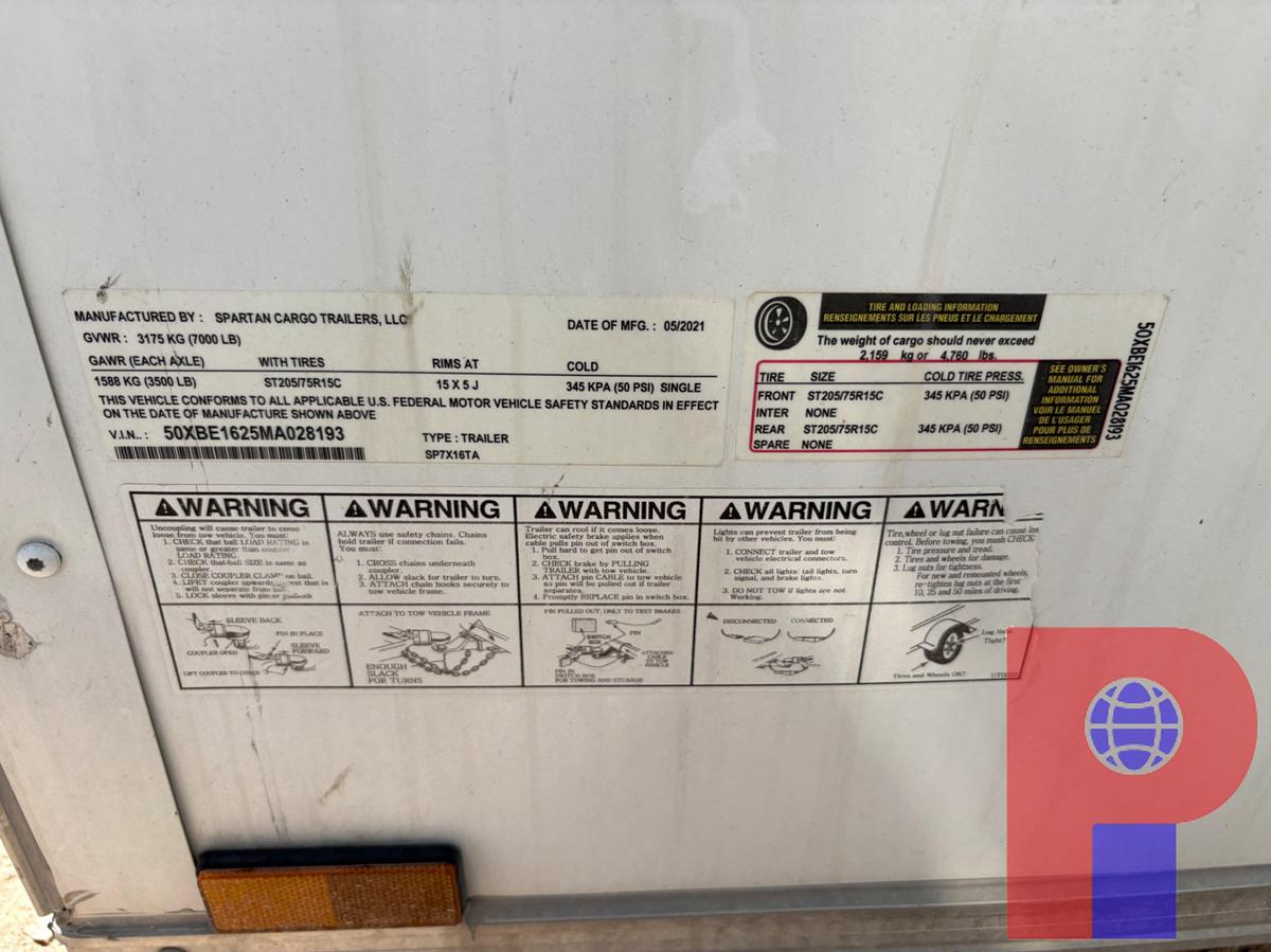 Used 2021 SPARTAN CARGO 16’ X 7’BT/A BUMPER PULL ENCLOSED TRIALER
