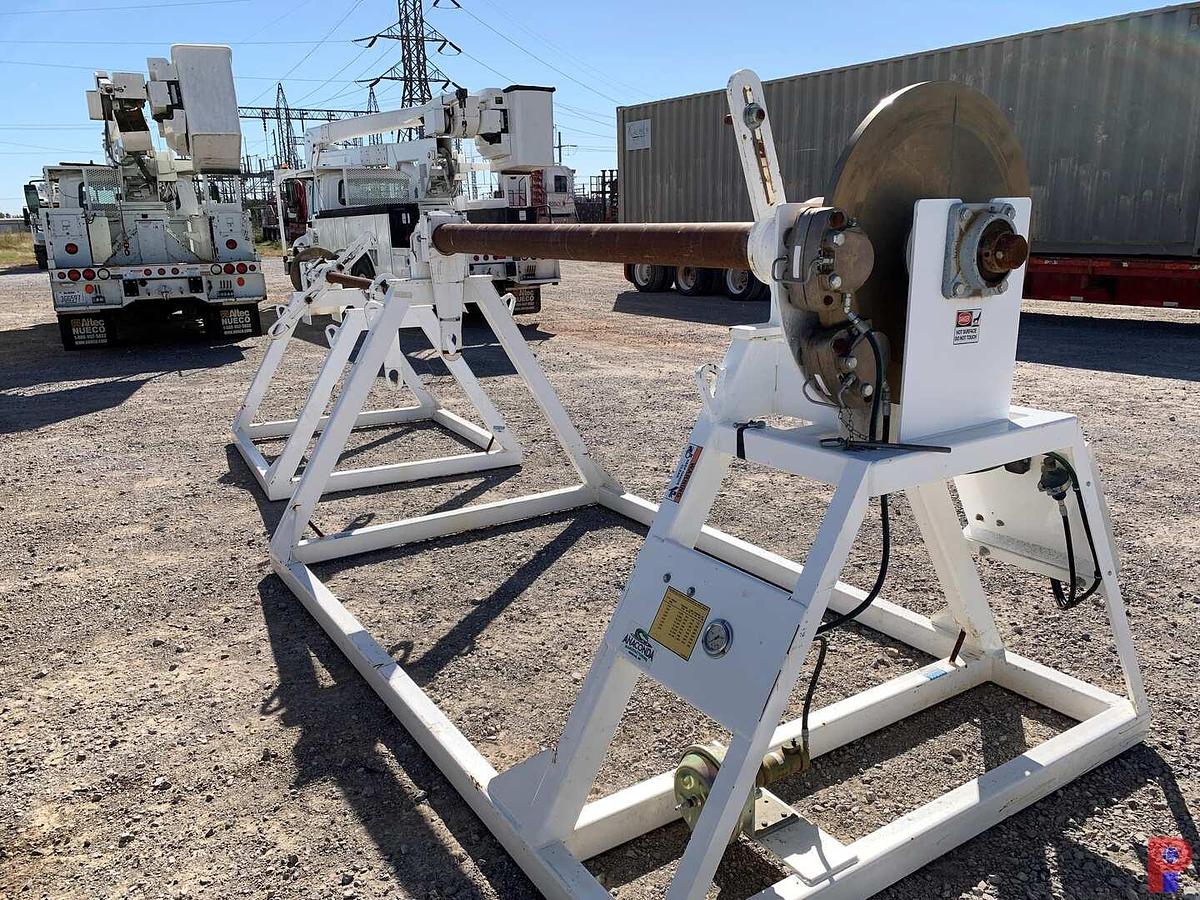 Used 94”W X 5’H REEL STAND W/ 28” DUAL CALIPER HYDRAULIC HAND BRAKE