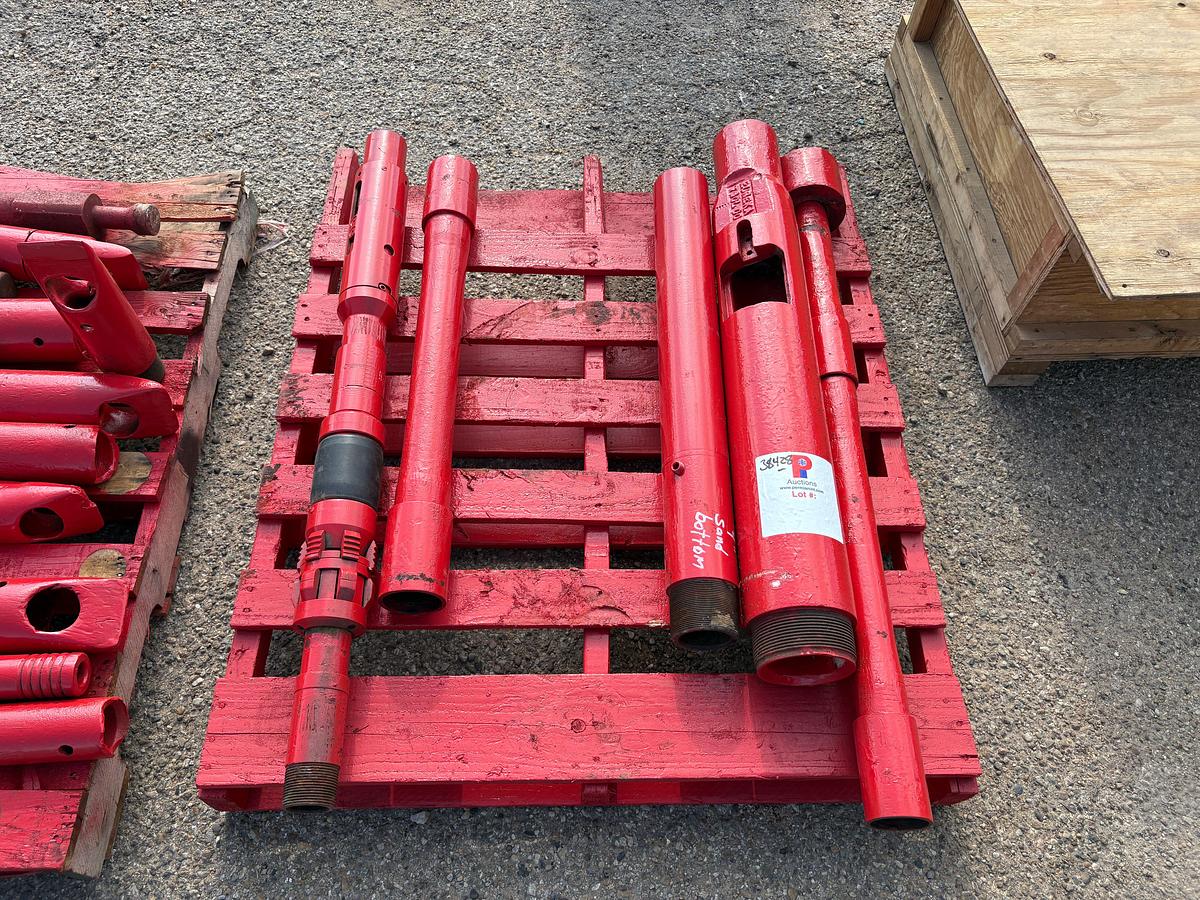 Used Pallet w/ 5-5/8”OD eureka kulow socket, 3-5/8” packer, 4” sand bottom, & lift sub