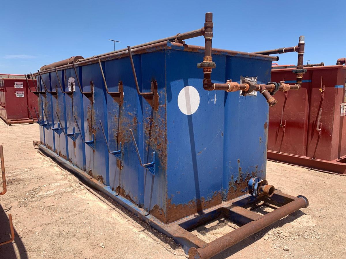 Used 21’ L x 9’ W x 8’ T 115 Bbl Open Top Skidded Tank