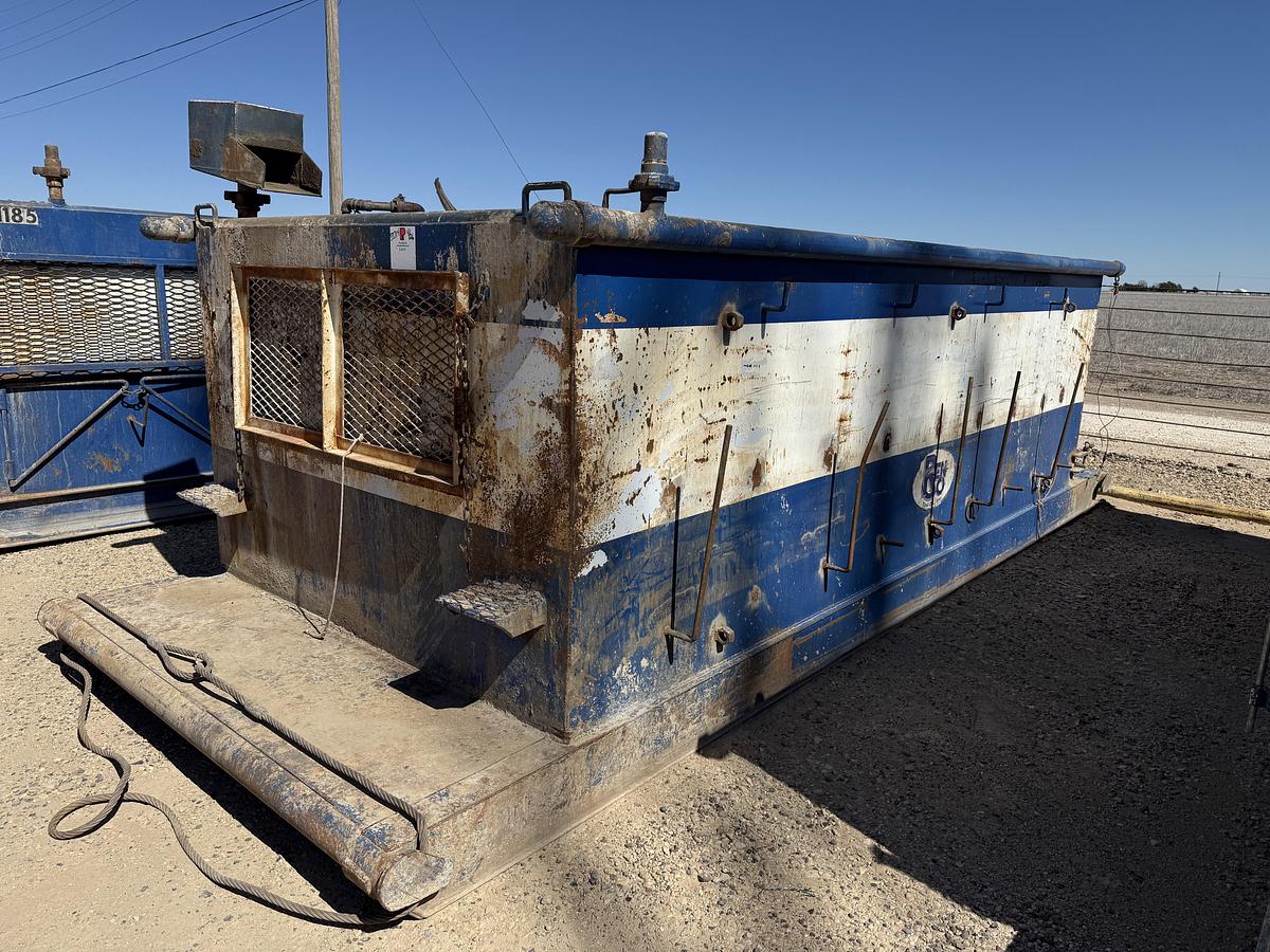 Used 80 BBL 16 X 7’ X 5’ REVERSE PIT TANK W/ IRON & HOSE RACK