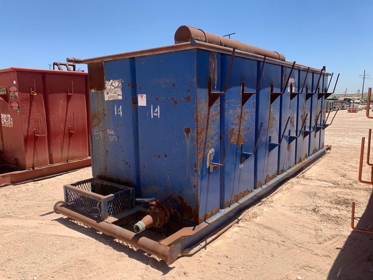 Used 21’ L x 9’ W x 8’ T 115 Bbl Open Top Skidded Tank