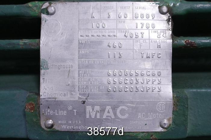Used Westinghouse TAFC 10 Hp Ac Motor, 1780 Rpm, 460 Volt #38577