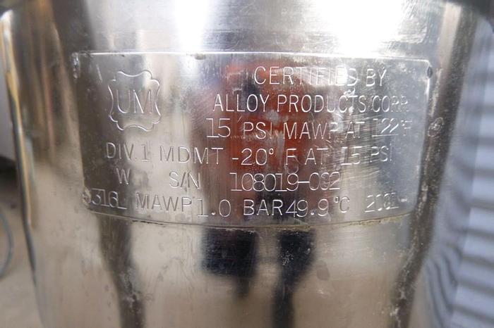 Used Tank, 6 Gallon, 316L Stainless Steel, Pressure, 9" X 25", #C743748