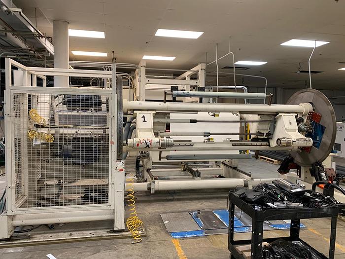 Used 66" Geometrics Shaftless Turret unwind with splicing 40" OD capacity