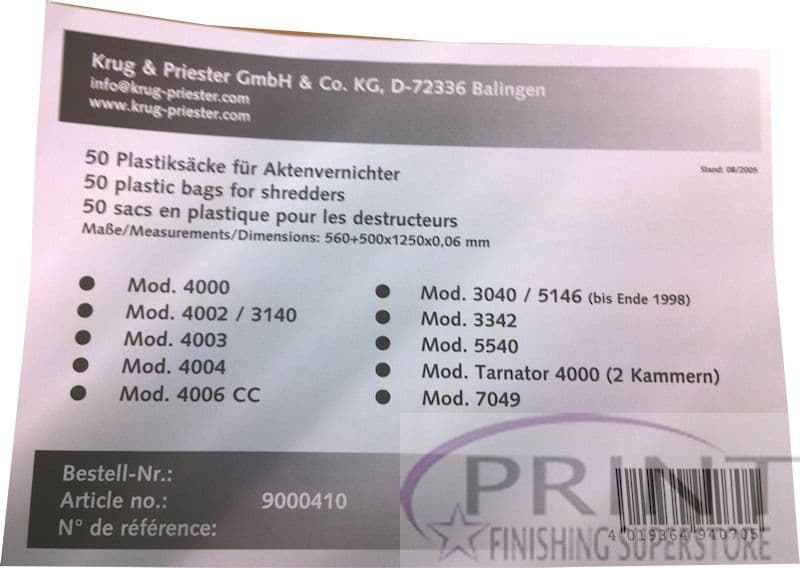 IDEAL Shredder Bags For 3105, 4000 - 4006 (18502600 / 9000410)