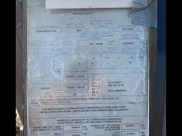 Used RBI Boiler Model 33HB0950PE2ASSS