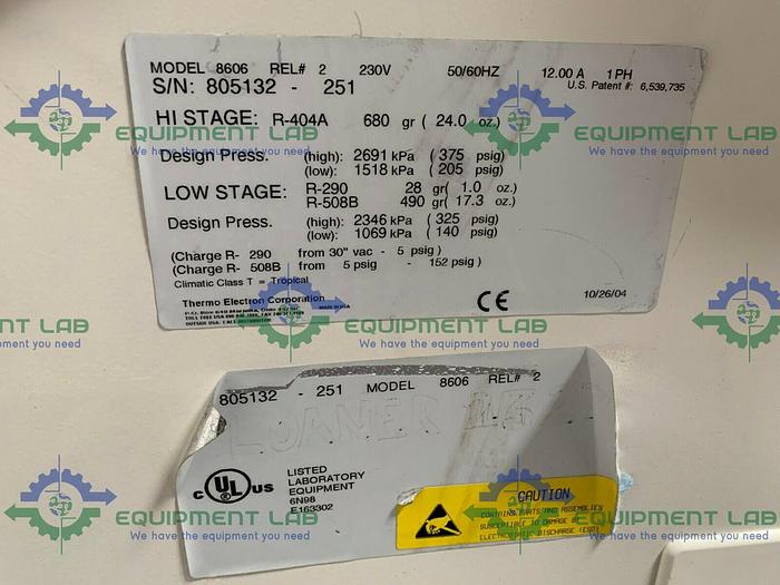 Used Thermo Scientific 8606 -86 ºC Ultra Low Laboratory Freezer 23 Cu Ft 230V