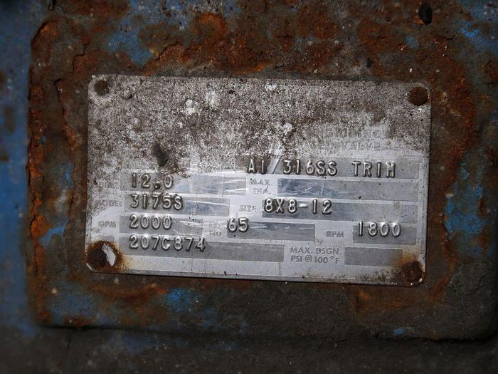 Used GOULDS 3175S 8 X 8-12 CENTRIFUGAL PUMP 2000 GPM 40 HP MOTOR