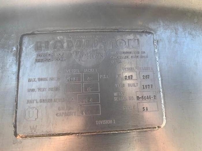 Used Hamilton 300 Gallon Stainless-Steel Jacketed Double Motion Mix Kettle