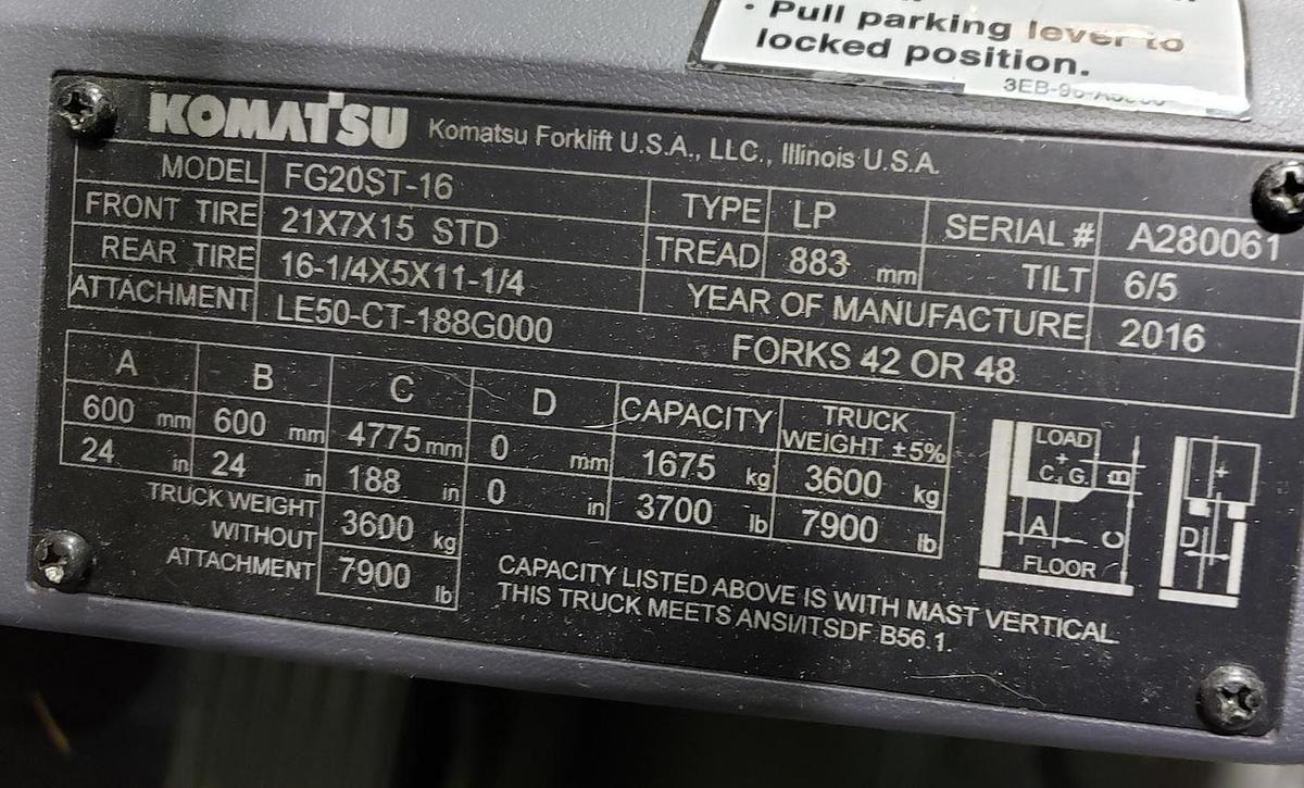 Used 2016 KOMATSU FG20ST-16 Forklift
