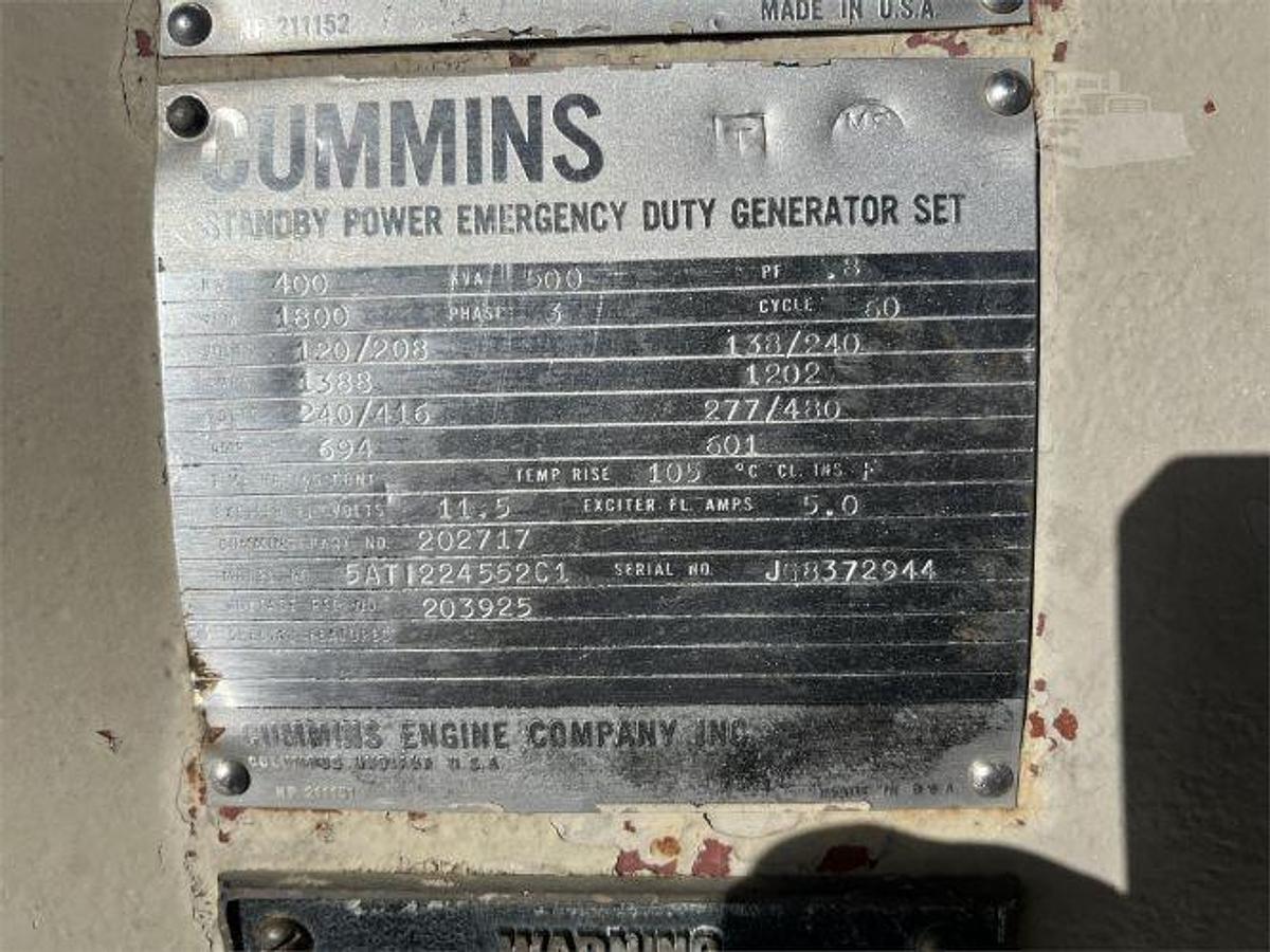 Used 1971 Cummins 500 KW Generator