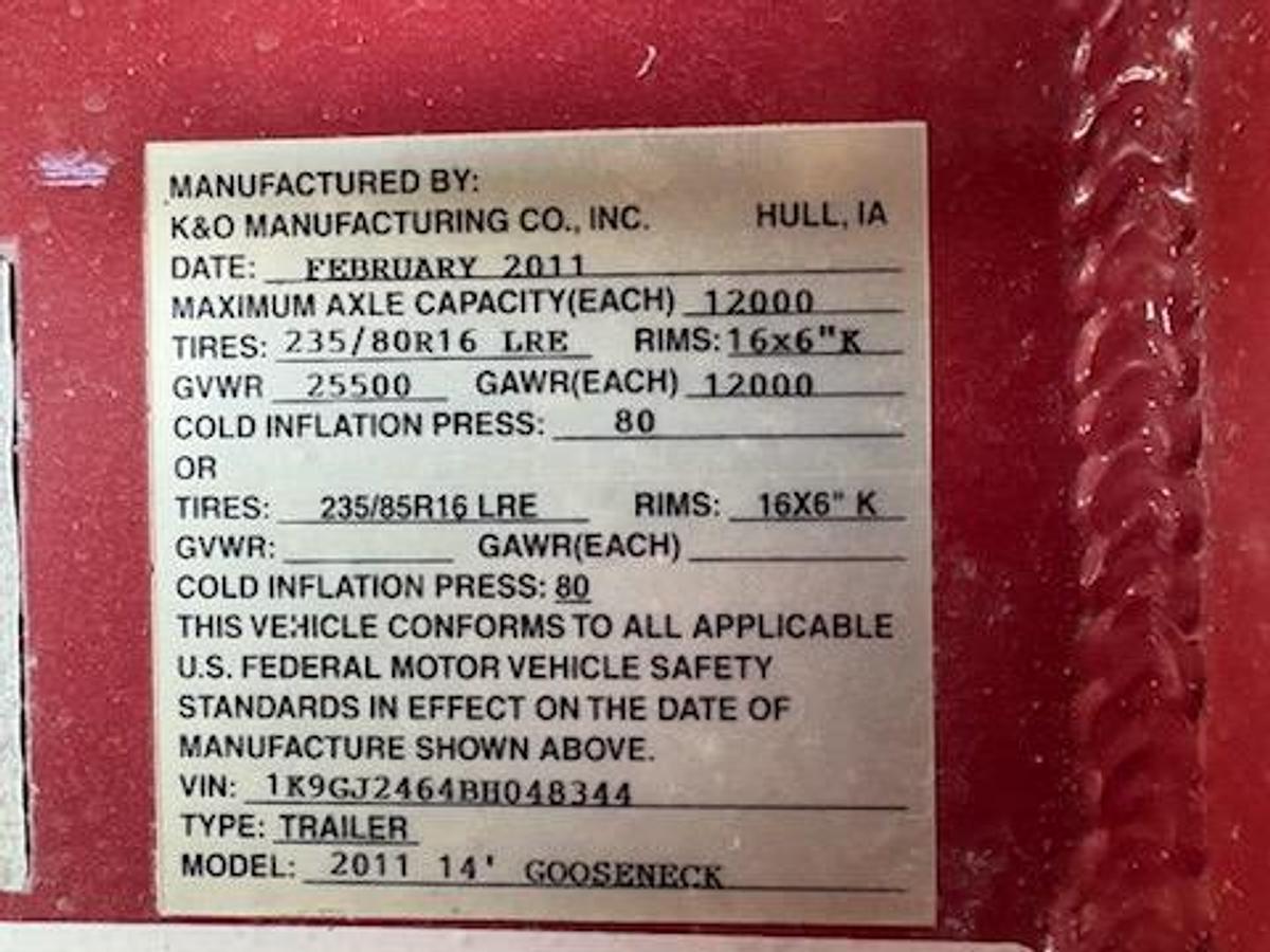 Used 2012 K&O 450 Grain Express Gooseneck Trailer