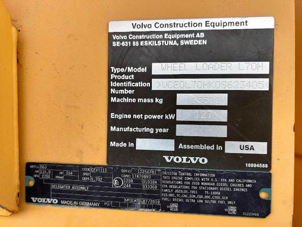 Used 2018 Volvo L70H