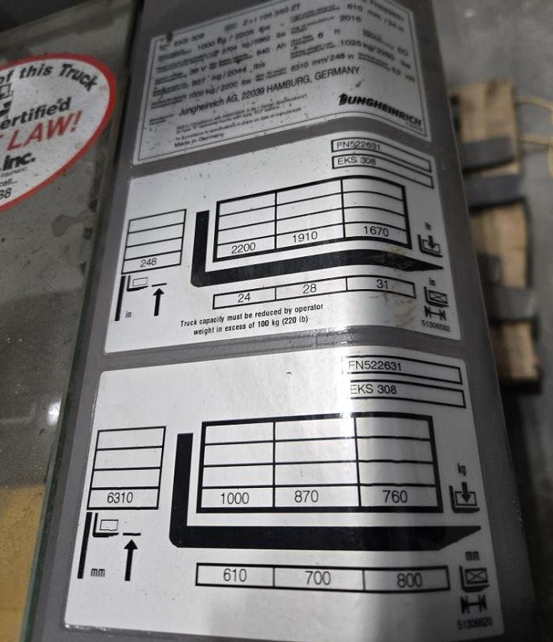 Used 2016 JUNGHEINRICH EKS308