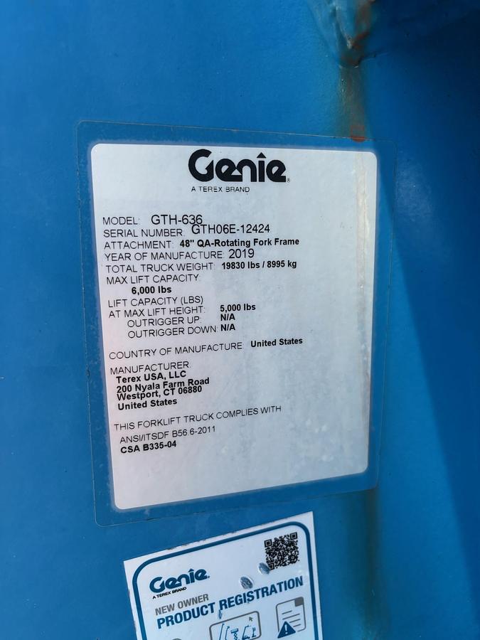 Used 2019 Genie GTH636 Telehandler