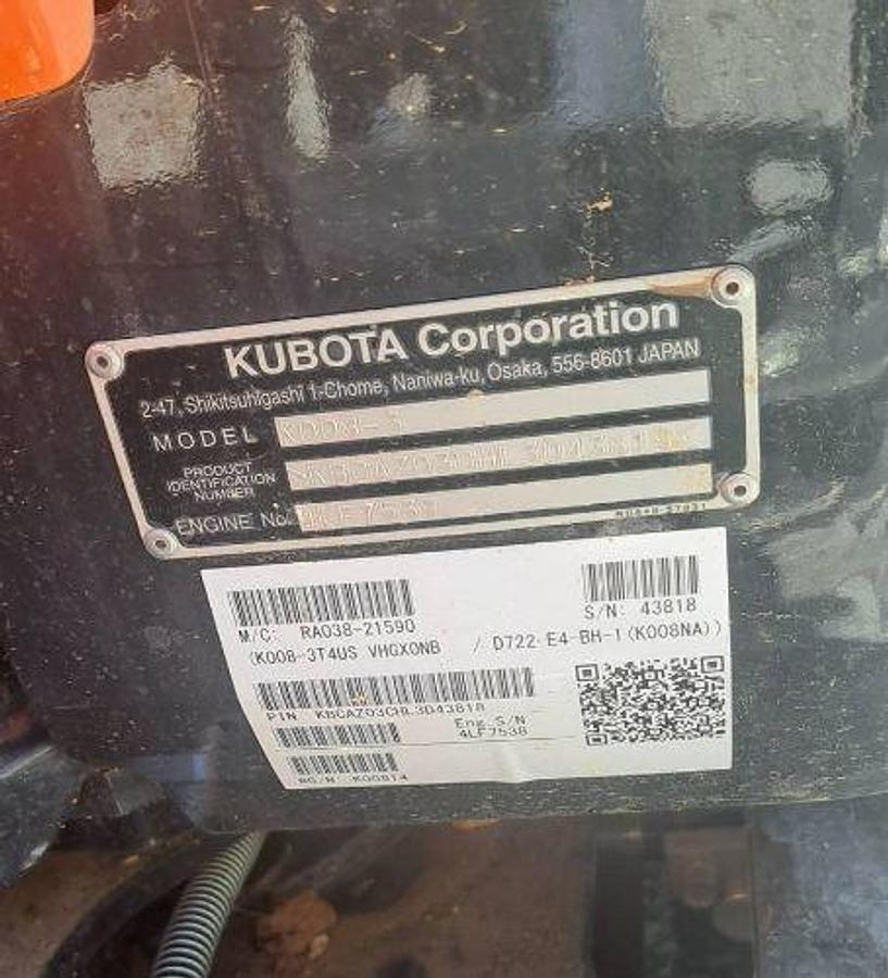 Used 2021 Kubota K008-T3 Mini Excavator