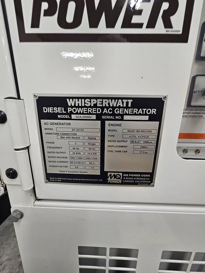Used 2013 MQ Power WhisperWatt DCA-25SSIU 25kW Generator