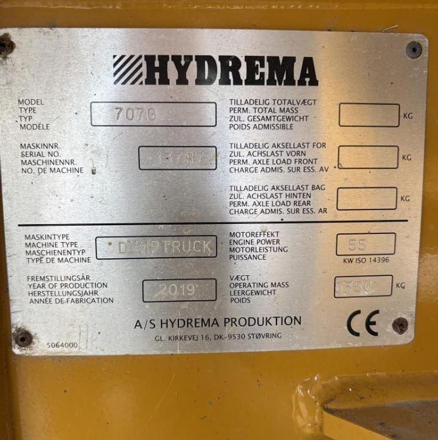 Used 2019 Hydrema 707G Articulated Dump Truck