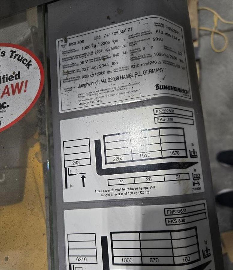 Used 2016 JUNGHEINRICH EKS308