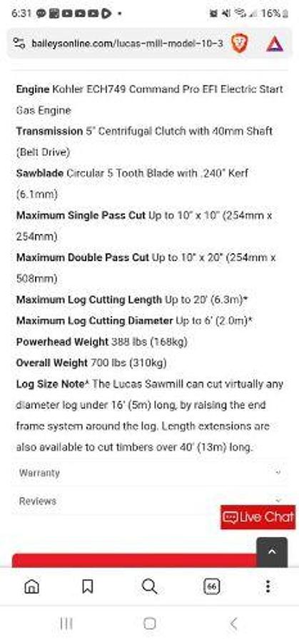 Used 2021 LucasMill SawMill Model 1030