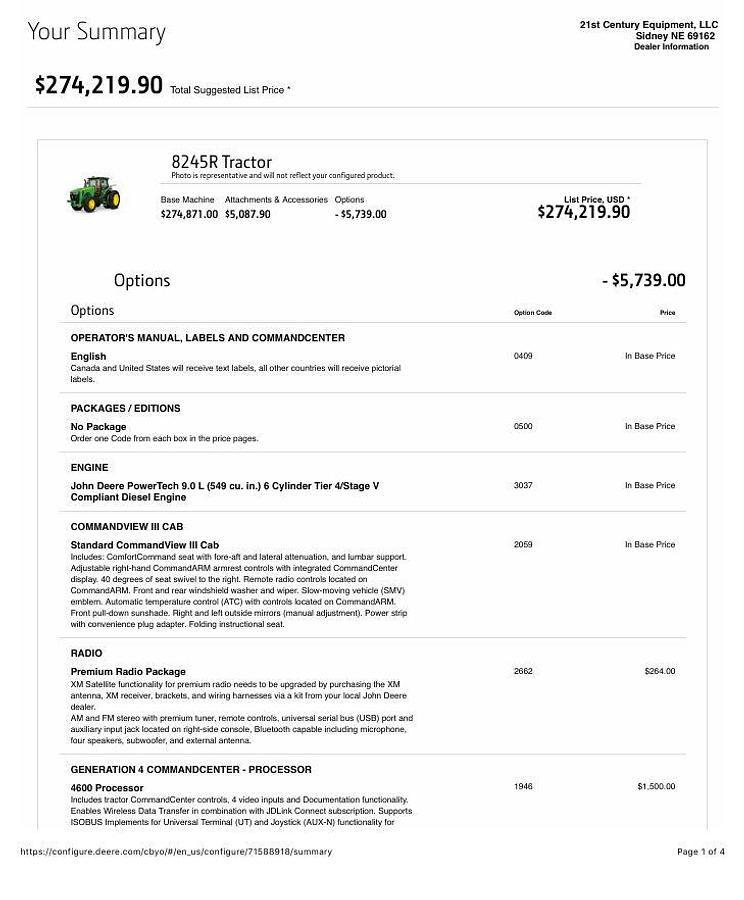 Used 2019 John Deere 8245R Tractor