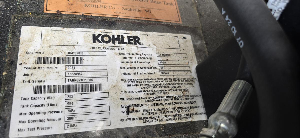Used 2025 Kohler 60REOZK 60kW Diesel Generator