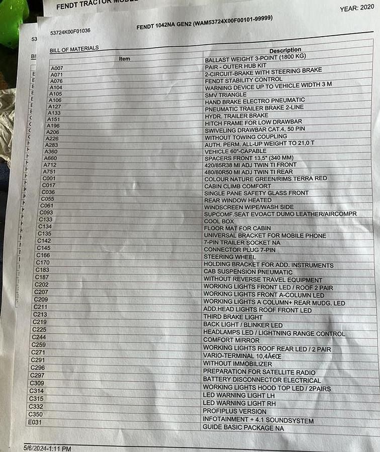 Used 2021 FENDT 1042 VARIO Tractor