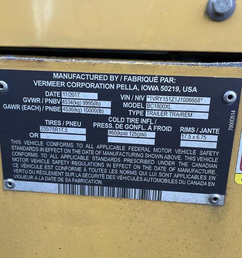 Used 2018 Vermeer BC1800XL