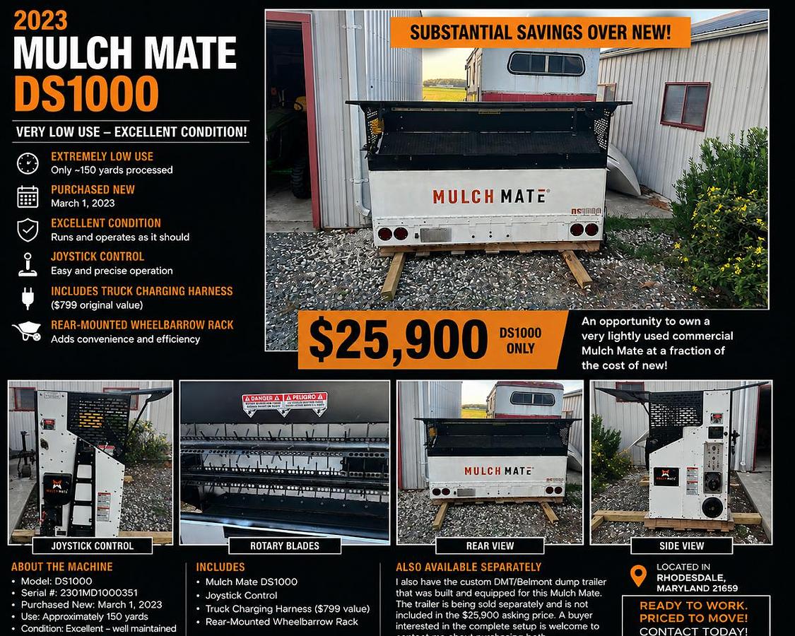 Used 2023 Mulch Mate DS1000 Commercial Mulch Installation System