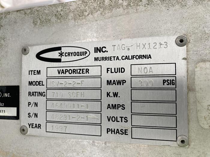 Used Used CryoQuip Inc.  Ambient vaporizer. Model WSV-2-2-F