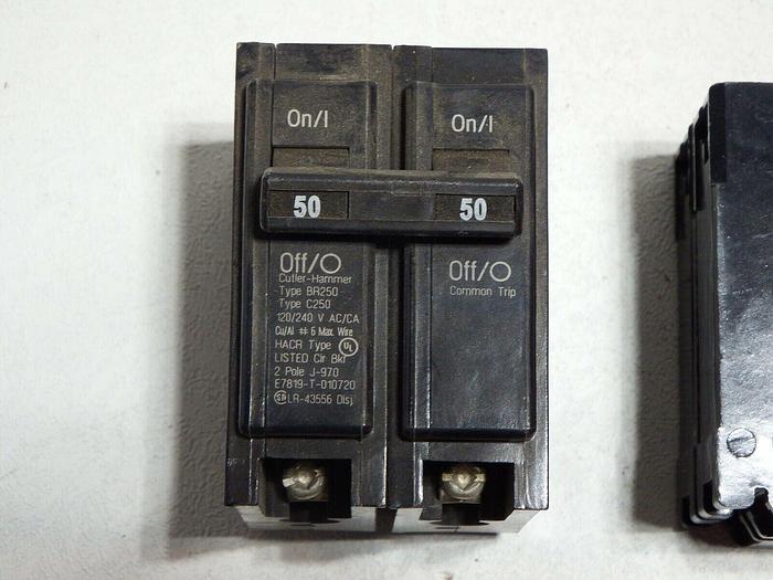 Used CUTLER HAMMER BR250 2 POLE CIRCUIT BREAKER 50A 120/240V (D5)