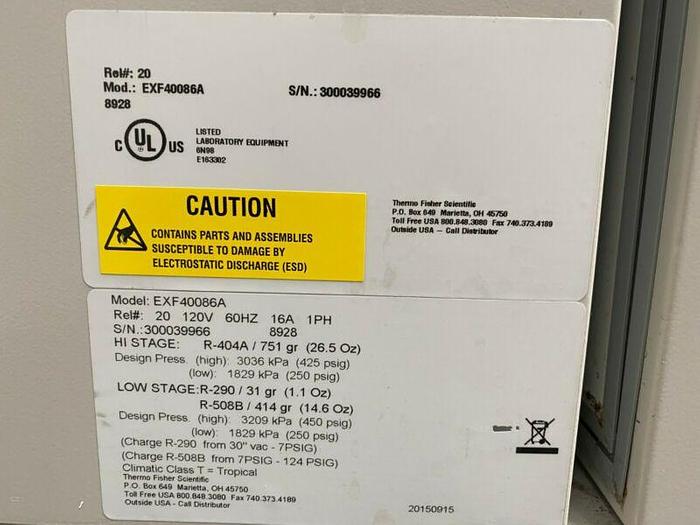 Used Thermo Revco EXF40086A -86 ºC Laboratory Freezer 120V w/ LN2 Connection