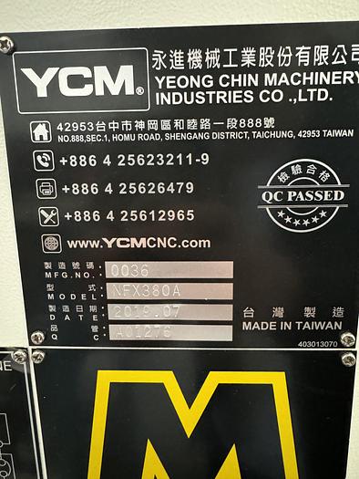 Used 2019 YCM MDL NFX 380A 5TH CNC VMC