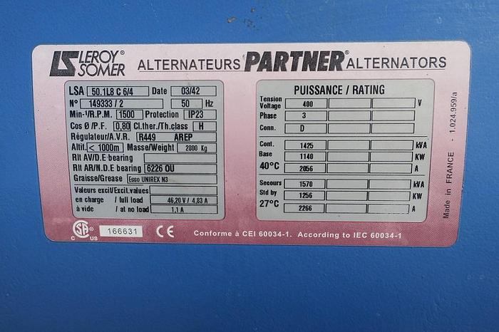 Used 2006 MTU 16V2000 - 1000 KVA