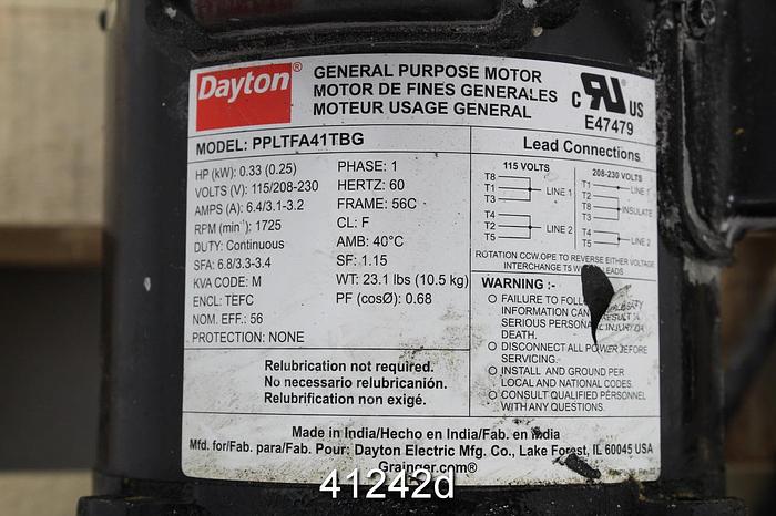 Used Dayton 32V139A Top Mount Agitator, 3-Vane, 10" SS Propeller #41242