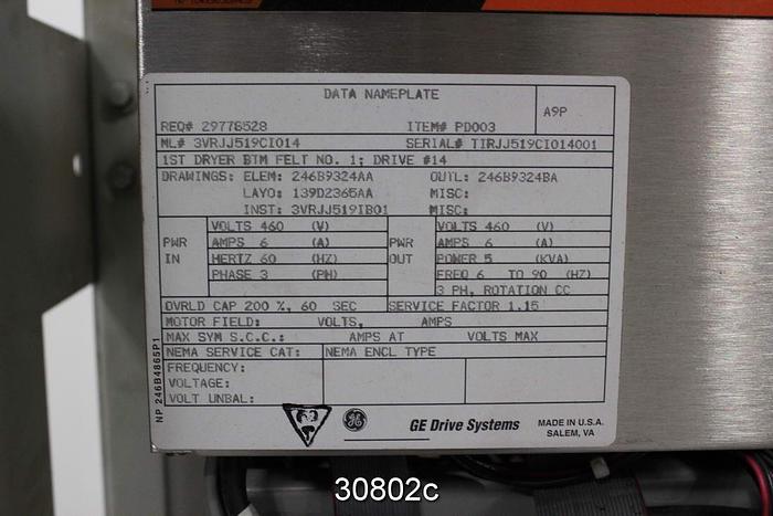 Used General Electric AC2000 Adjustable Speed Drive 3VRJJ519CI014 #30802