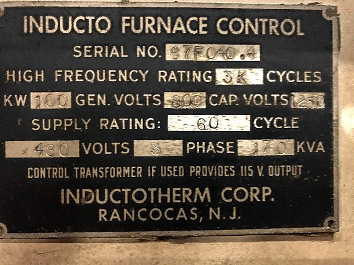 Used INDUCTOTHERM INDUCTOMATIC MOTOR GENERATOR SET